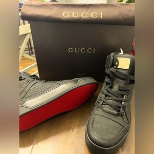 Gucci men’s black limited edition crocodile sneakers. ONLY 50 MADE!